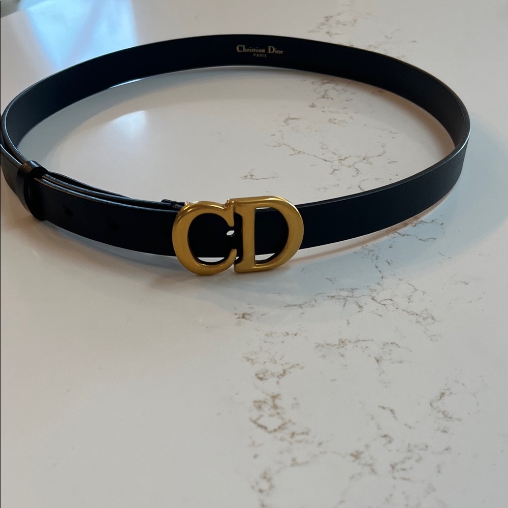 Dior Black Belt with Gold Buckle